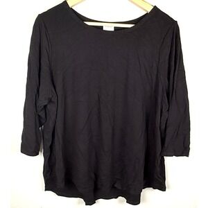Cupio Curvy Womans 3/4 Sleeve Shirt Plus Size 1X Black Round Neck Base Capsule